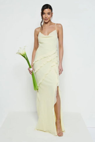 Constance Ruffle Chiffon Maxi Bridesmaid Dress - Lemon