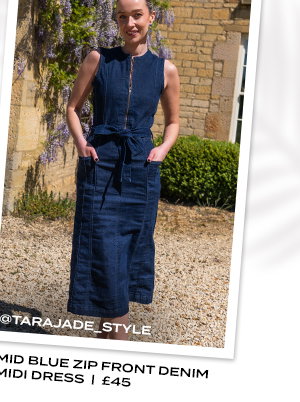 LTS Tall Mid Blue Zip Front Denim Midi Dress