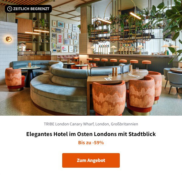 Elegantes Hotel im Osten Londons mit Stadtblick