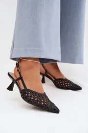 Decorative Braided Heel Sandals with Buckle Pointed Toe