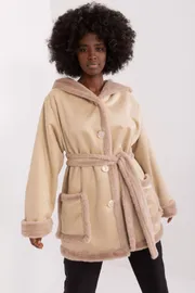 Insulated Hooded Cotton Coat with Tie Belt