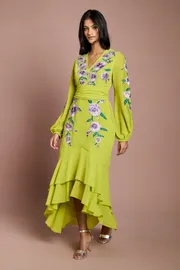 Petite Sequin Embellished And Embroidered Hi-Lo Maxi Dress