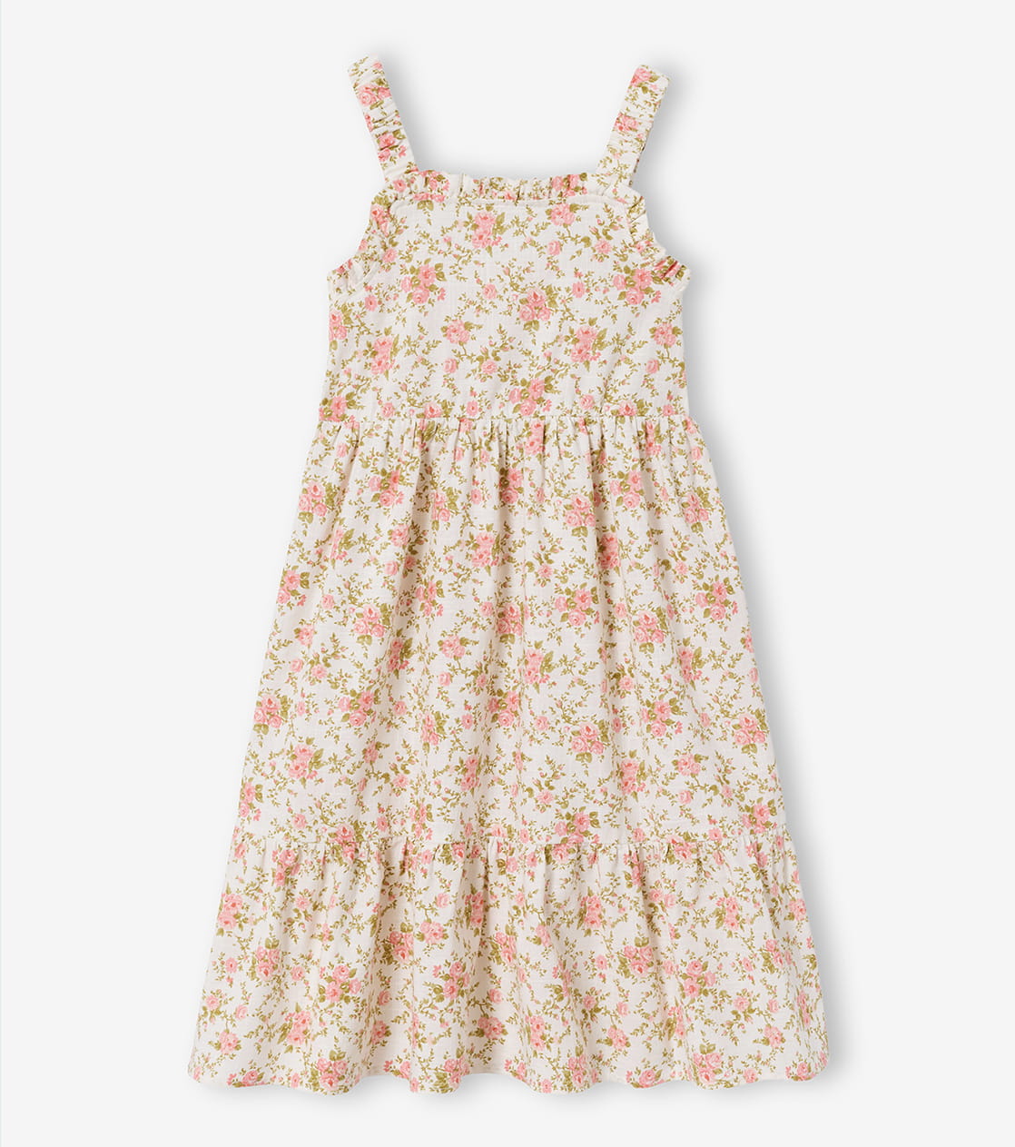 Midi-jurk met bloemenprint - ecru