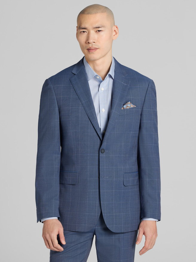 Awearness Kenneth Cole CHILLFLEX Modern Fit Windowpane Premium Wool Blend Suit Jacket