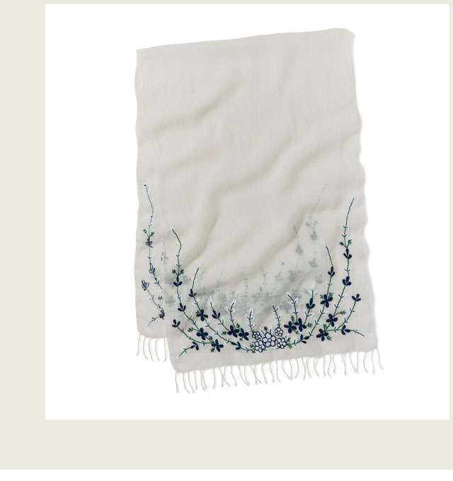 The Met Cloisters Garden Embroidered Oblong Linen Scarf
