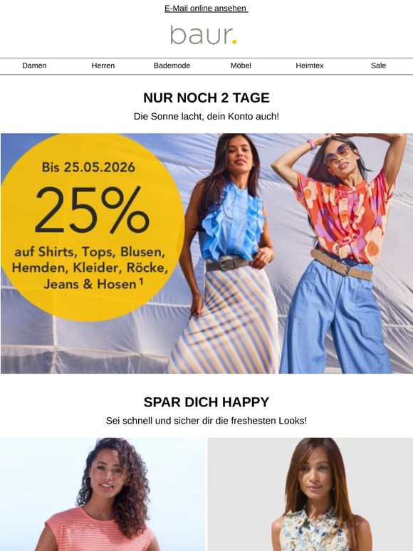 Morgen ist Schluss! 25% auf 👚👗👕🩳👖!