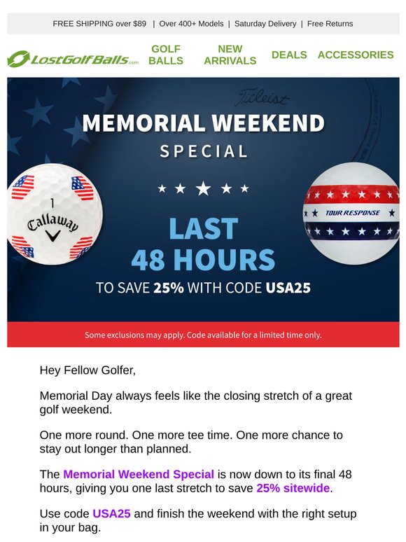Memorial Weekend Golf Sale: Last Call.