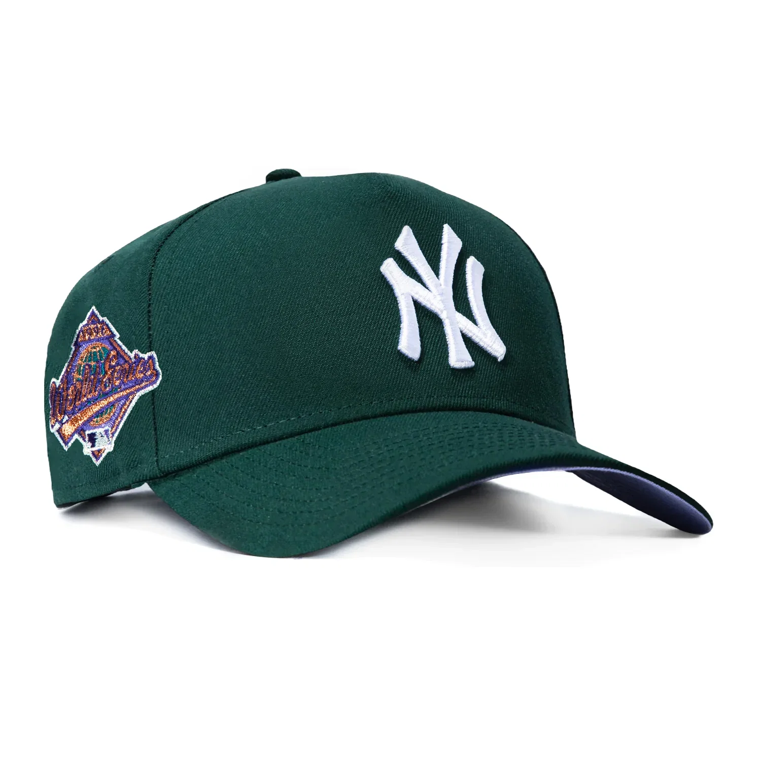 Image of New Era 9Forty A-Frame New York Yankees 1996 World Series Patch Lavender UV Snapback Hat - Green