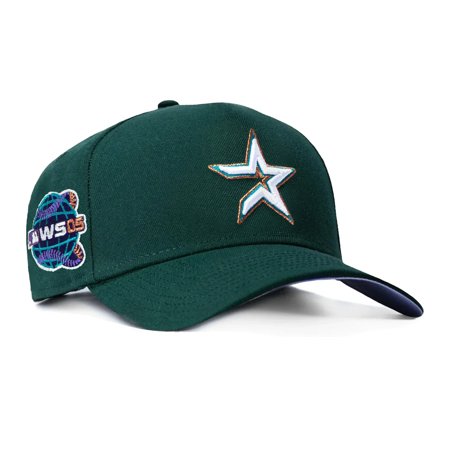 Image of New Era 9Forty A-Frame Houston Astros 2005 World Series Patch Lavender UV Snapback Hat - Green