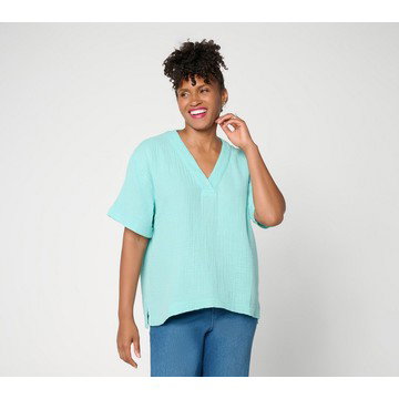 Susan Graver Regular Cotton Gauze Pullover Top