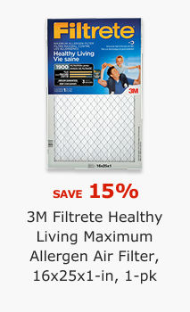SAVE 15%. 3M Filtrete Healthy Living Maximum Allergen Air Filter, 16x25x1-in, 1-pk.