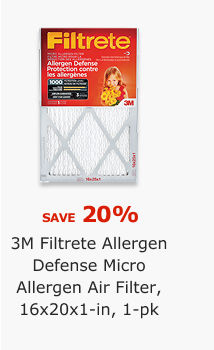 SAVE 20%. 3M Filtrete Allergen Defense Micro Allergen Filter, 16x25x1-in, 1-pk.