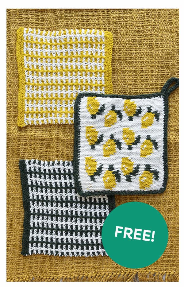 Text: Three washcloths with lemon design. Text: FREE! >>