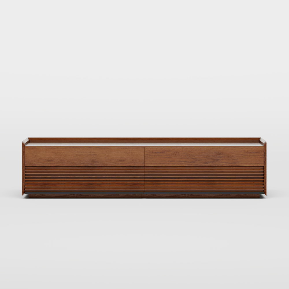 Image of Mid-Century TV Stand, Modern Entertainment Center, Cabinet with Adjustable Light, Walnut, 78.74