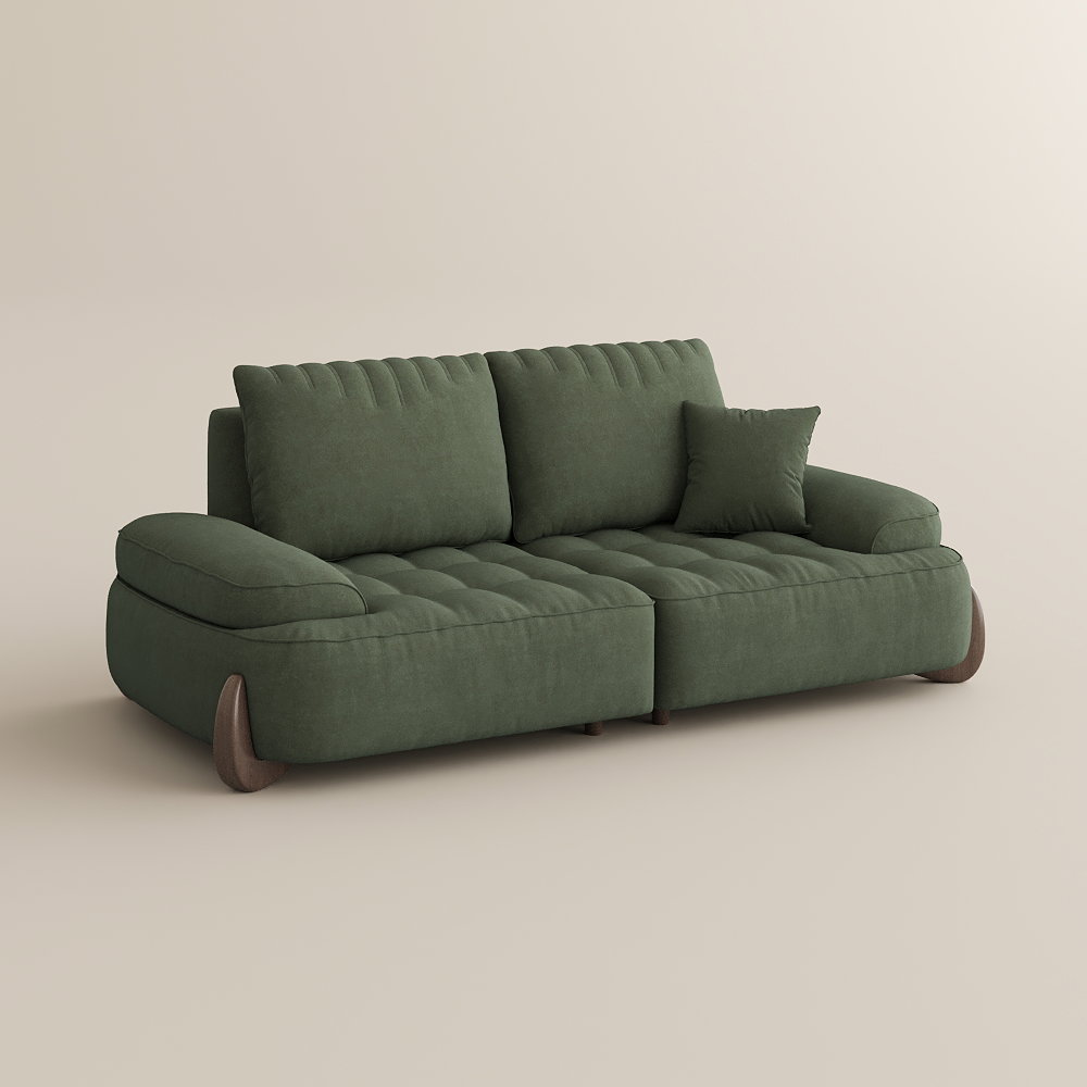 Image of Modern Pet-Friendly Fabric Sofa ,Deep Seat, Cloud Sectional Couch, and Solid Wood Legs,Beige,Green