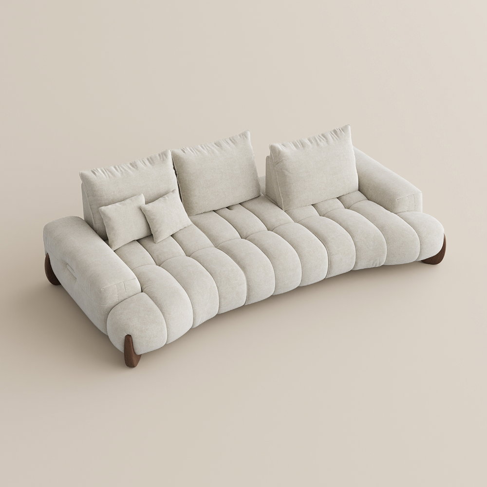 Image of Mid Century Pet-Friendly Fabric Sofa with Adjustable Cushions, Deep Seat, Deep Sleeper Design, Cloud Sectional Sofa, Solid Wood Legs, with storage ottoman