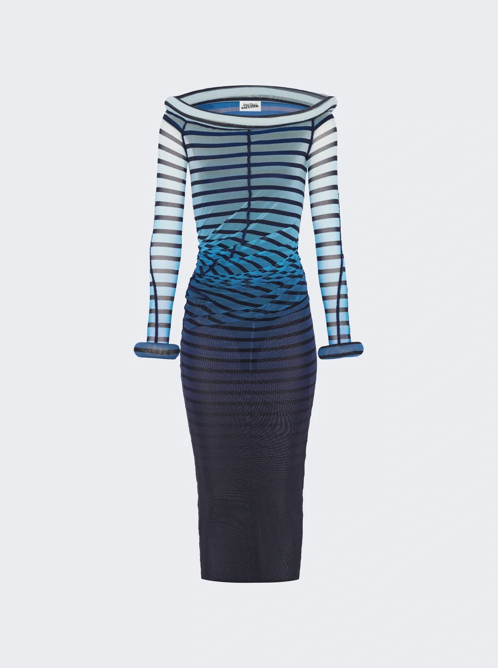 Image of Long 3d Striped Dress Blue And Black