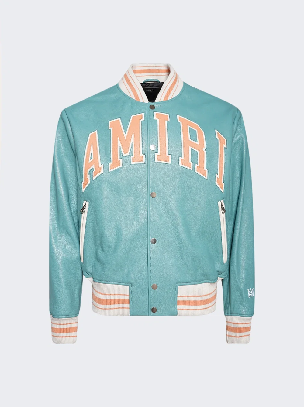 Image of Leather Bomber Jacket Sea Blue
