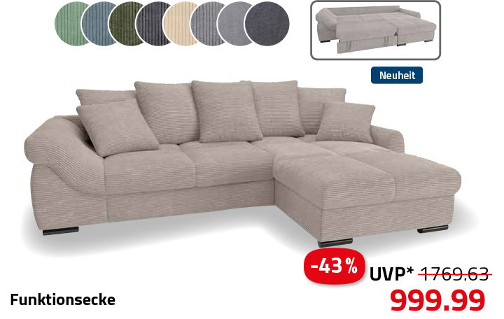 Funktionsecke - taupe - Cord - Liegefunktion und XL-Staukasten