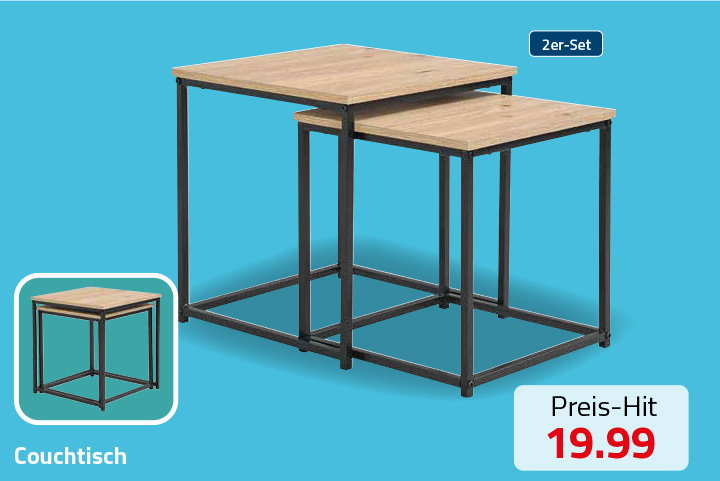 2er-Set Couchtisch - Artisan Eiche - 38 cm