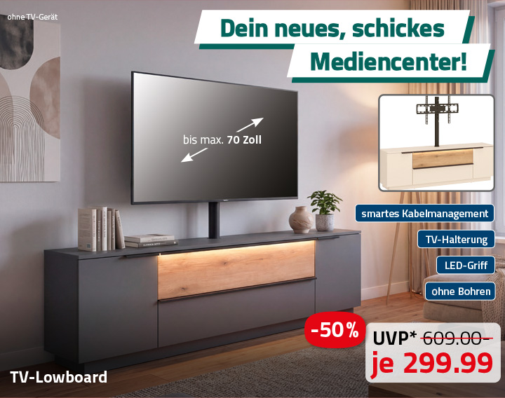  TV-Lowboard - anthrazit - Evoke Eiche - inklusive LED-Griff