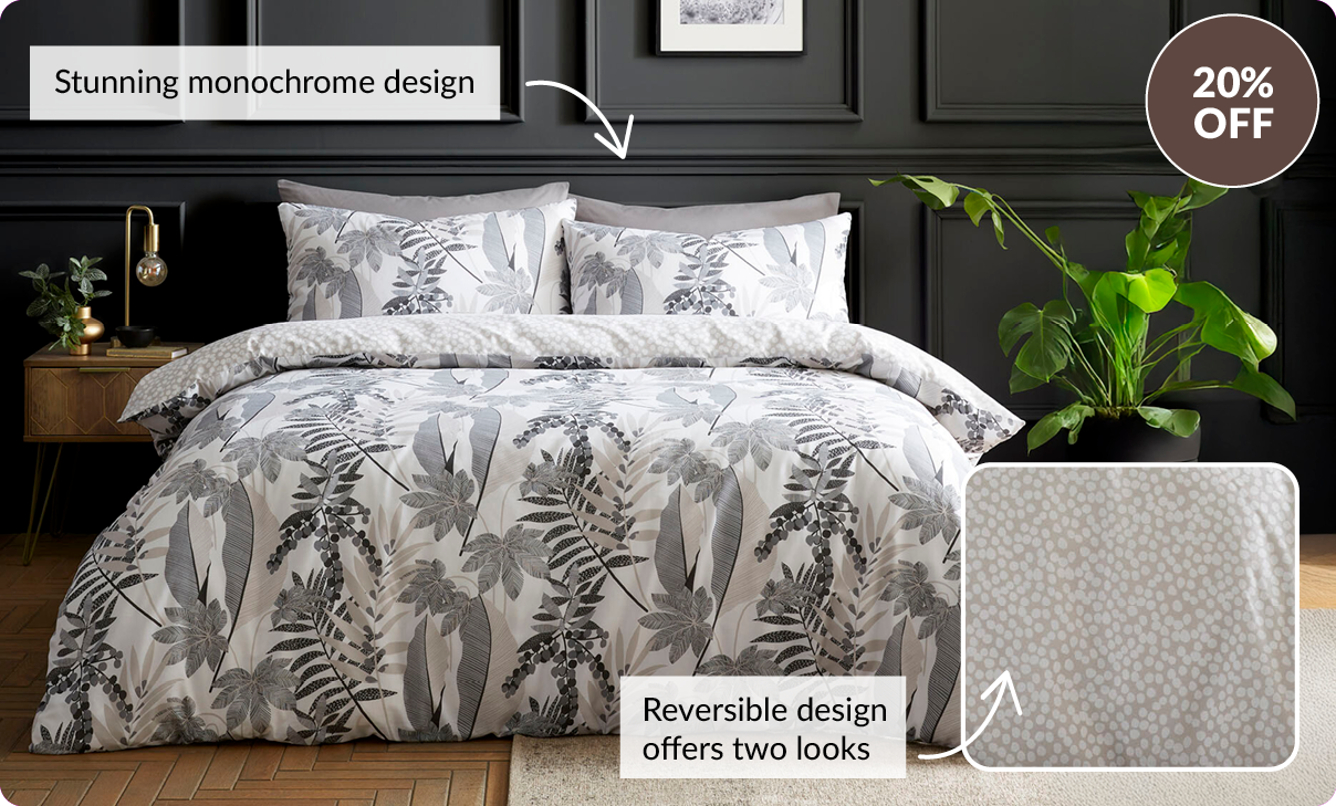 20% off. Stunning monochrome design. Reversible design offers two looks
