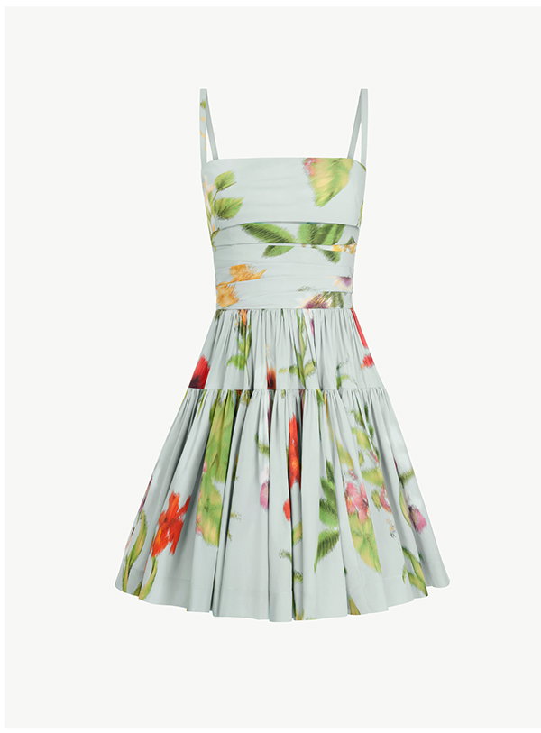 Chiné Dominican Mixed-Floral Cotton Poplin Tiered Dress
