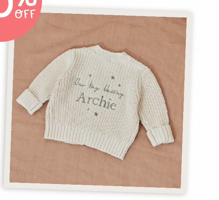 Personalised Our Tiny Blessing Christening Oatmeal Cardigan