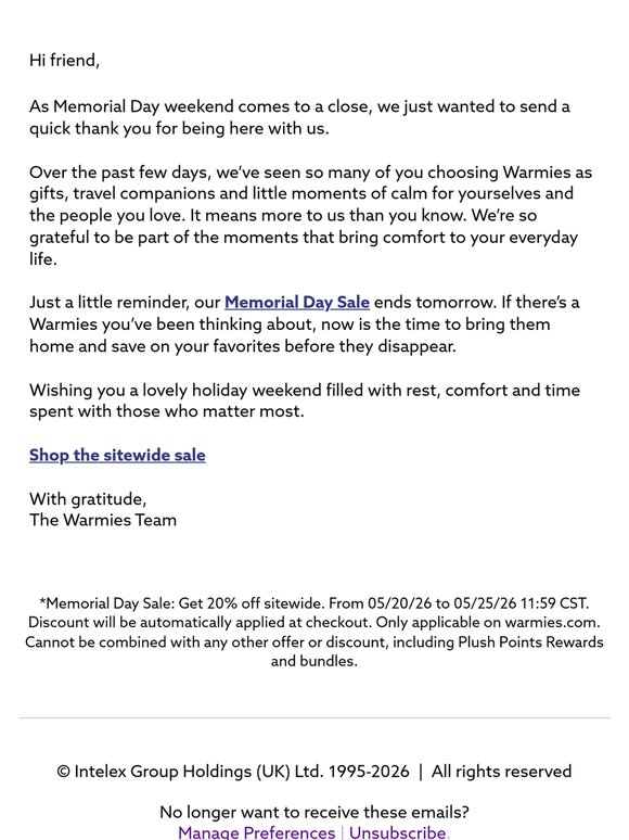 20% off sale ends tomorrow!