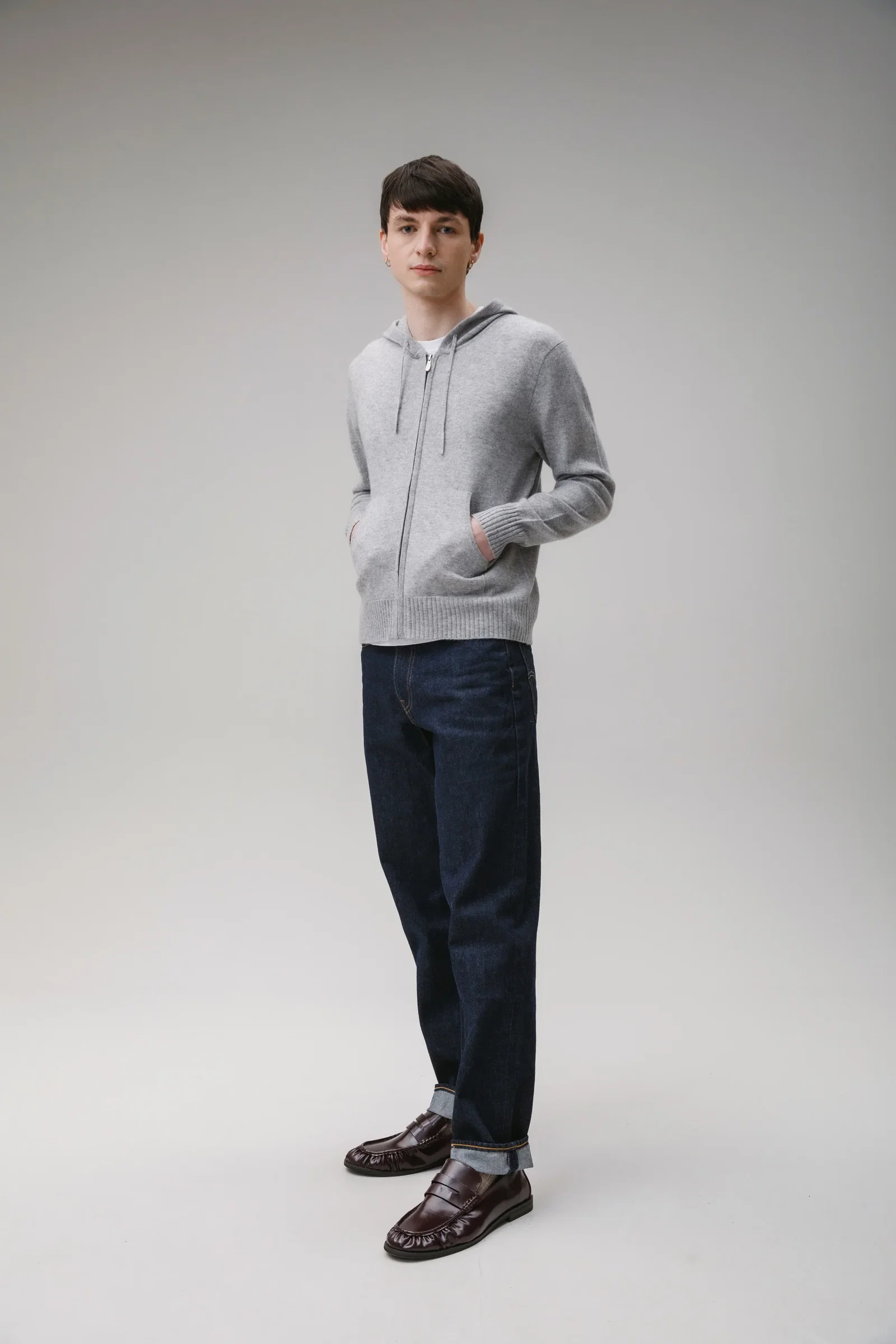 Image of Unisex Cashmere Zip Hoodie - Light Grey