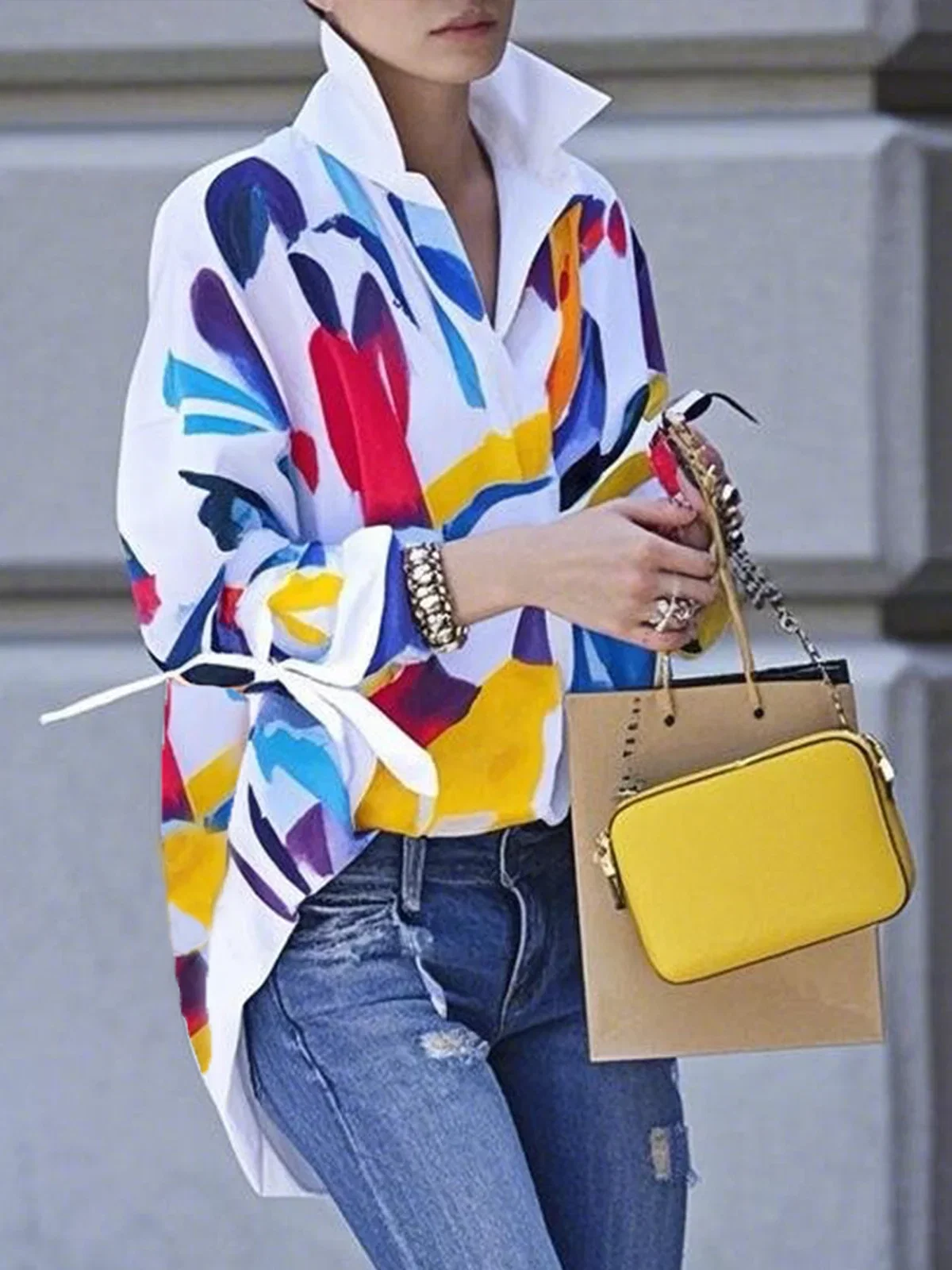 Image of Urban Abstract Printing Shirt Collar Shirt