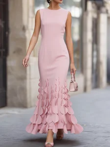 Image of Elegant Sleeveless Petal Hem Mermaid Maxi Dress