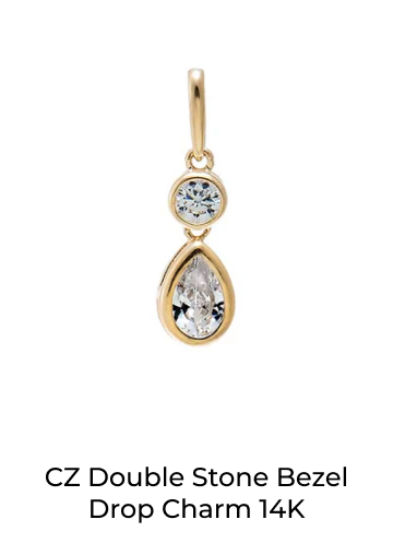 CZ Double Stone Bezel Drop Charm 14K