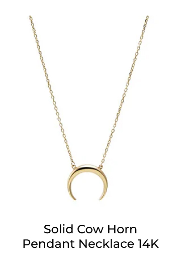 Solid Cow Horn Pendant Necklace 14K