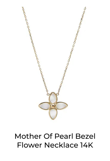 Mother Of Pearl Bezel Flower Necklace 14K