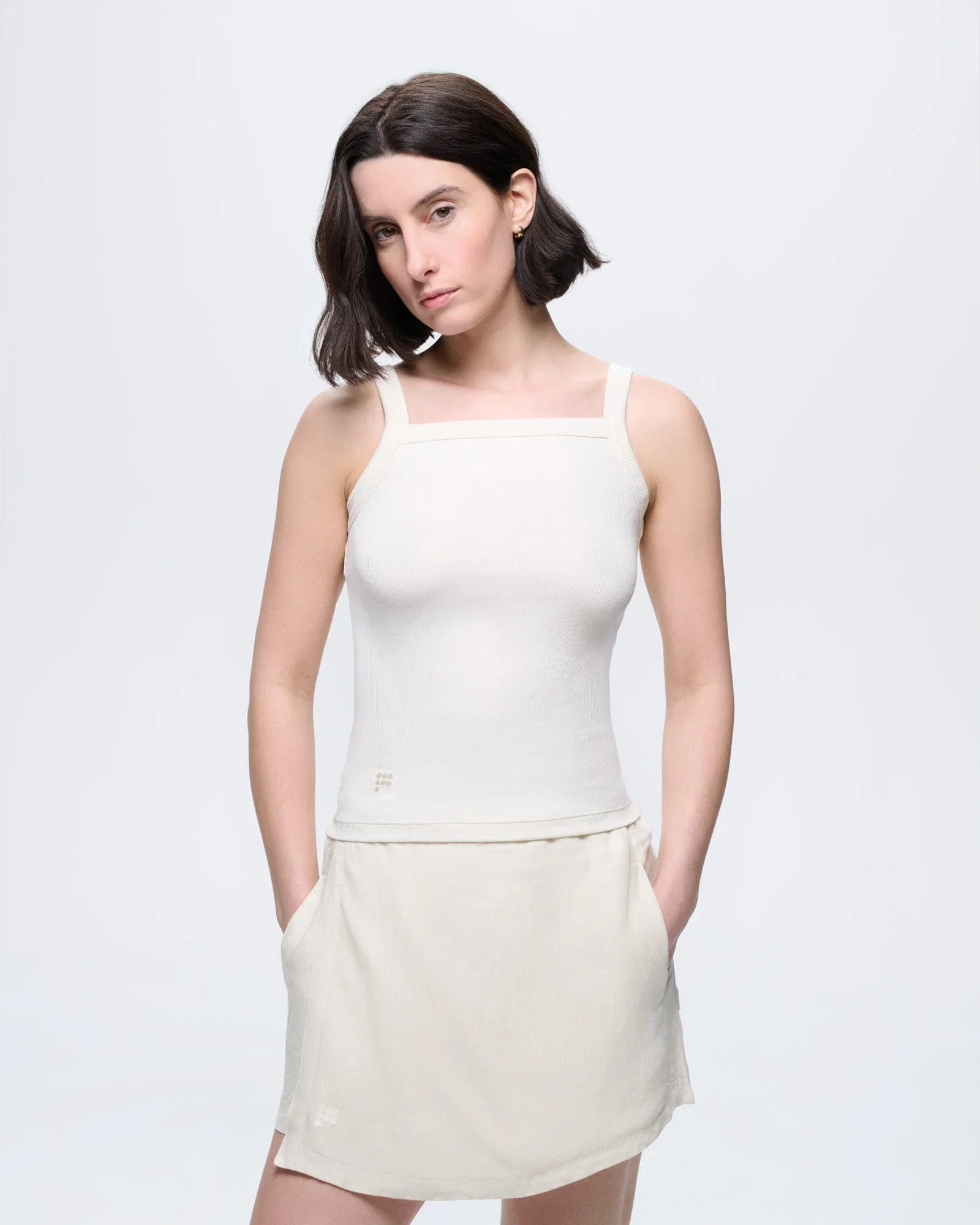 Image of Womens Rib Square Neck Tank Top—Bone White