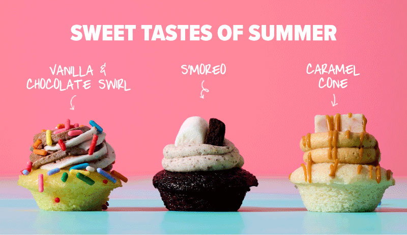Sweet tastes of summer! Vanilla & chocolate swirl, s'moreo, and caramel cone.