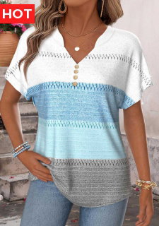 ROTITA Tummy Coverage Geometric Print Blue T Shirt