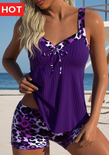 ROTITA Patchwork Dark Purple Leopard Mid Waisted Tankini Set