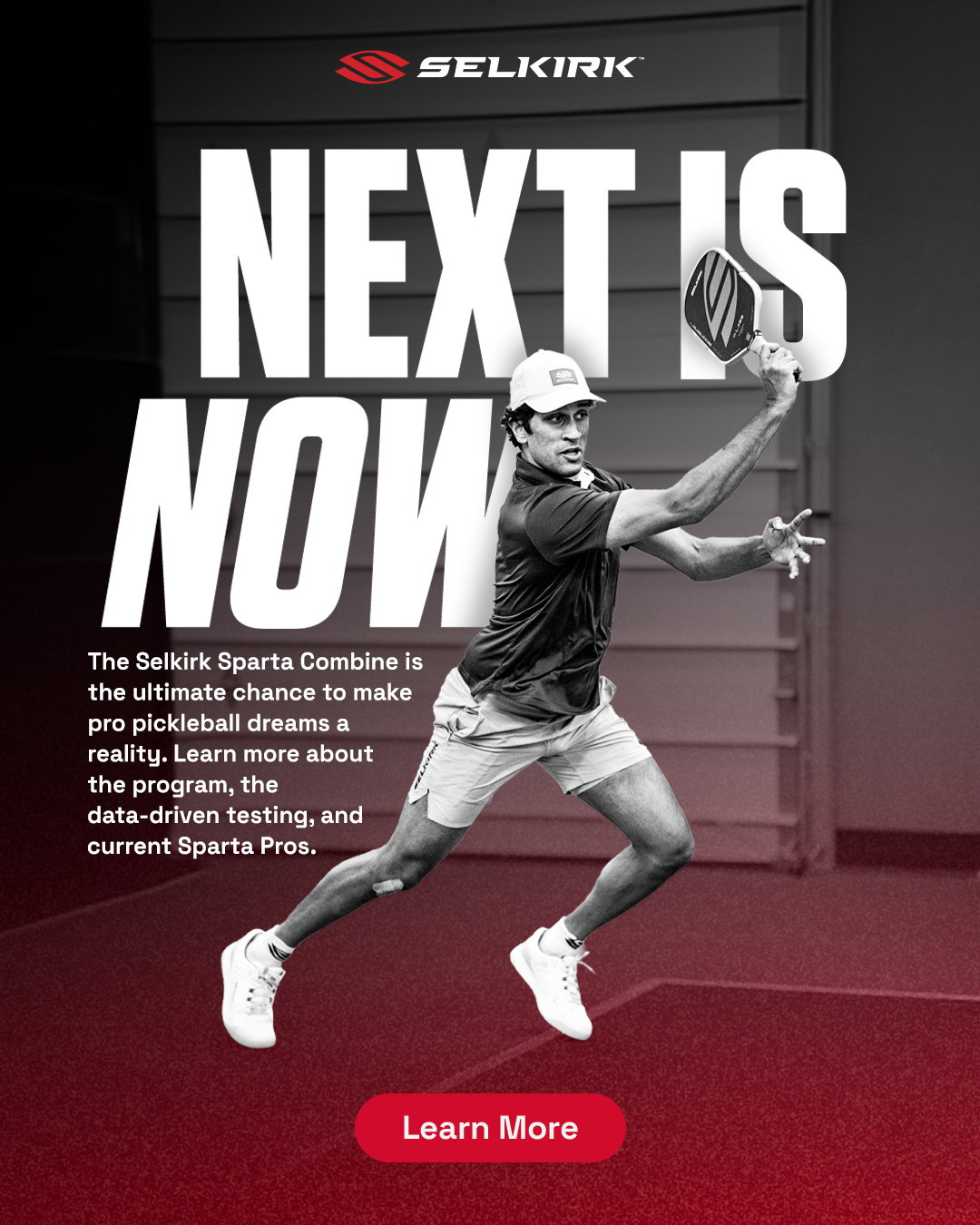 Next is now. The Selkirk Sparta Combine is the ultimate chance to make pro pickleball dreams a reality. Learn more about the program, the data-driven testing, and current Sparta Pros.