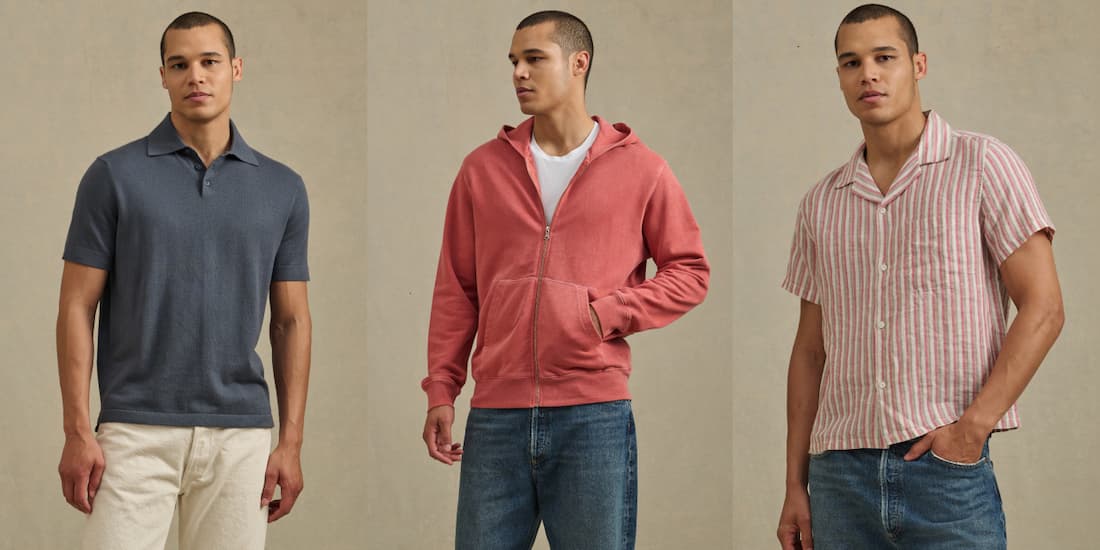 Row of 3 images of models wearing various products: Johnny Polo, Vincent Hoodie and Hobbs Shirt  