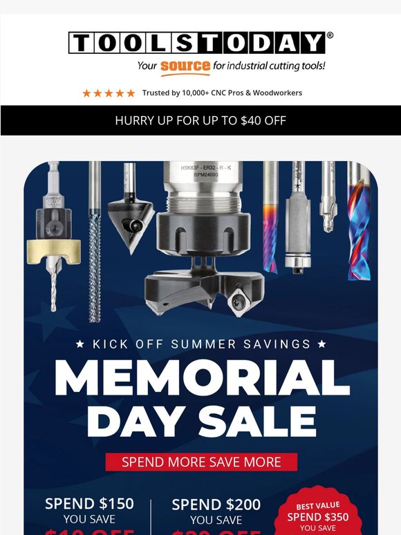Up To $40 Off Memorial Day Sale Ends Tomorrow