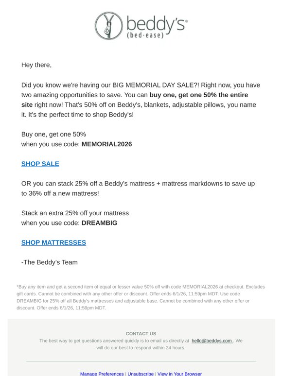 Beddy's Memorial Day Sale! ❤️🤍💙