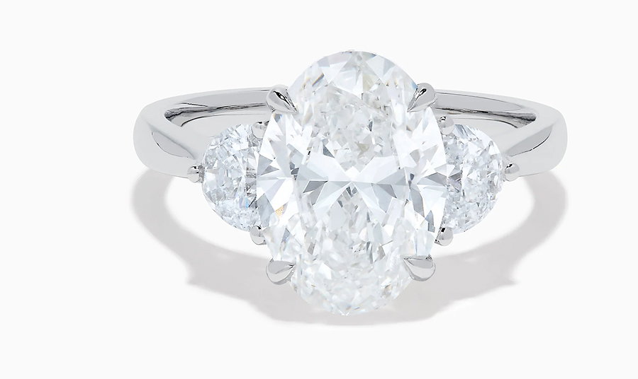 Lab Grown Oval Diamond 3 Stone Ring in 14K White Gold