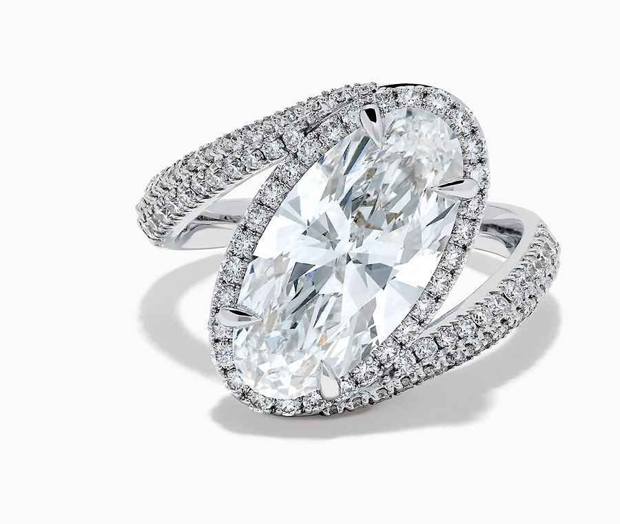 Lab Grown Diamond Elongated Oval Halo Ring in 14K White Gold
