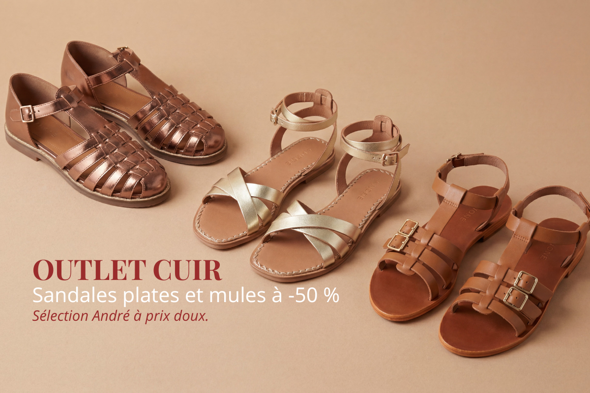 Outlet Cuir — Sandales plates à -50 %