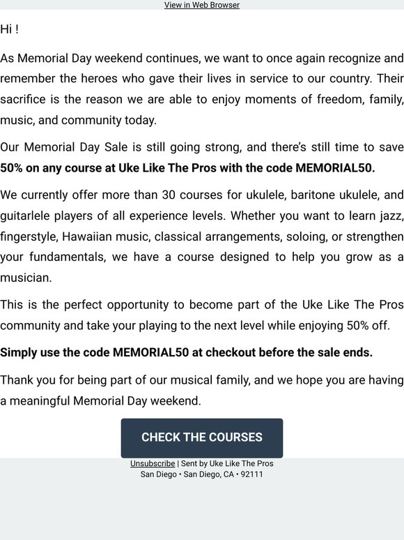 Memorial Day Weekend Sale Continues – 50% Off