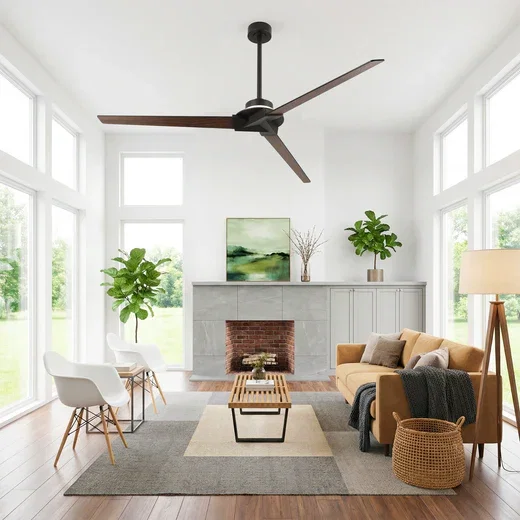70" Abel Black Downrod Mount LED Ceiling Fan with Remote Control