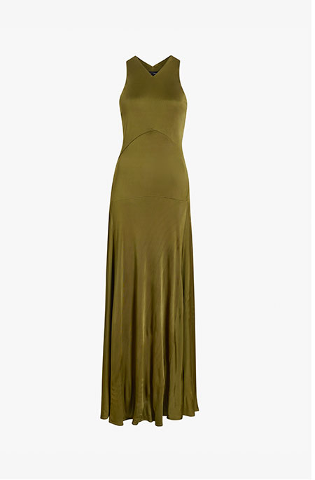 Naia Dress in Viscose Satin Jersey in Moss
