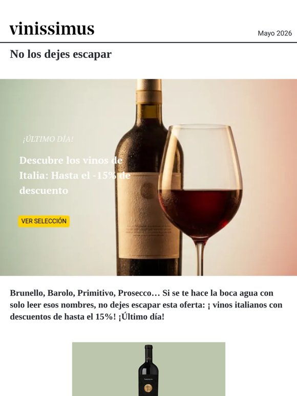 Descubre Italia ¡Hasta -15% en vinos italianos! ¡ÚLTIMAS HORAS!